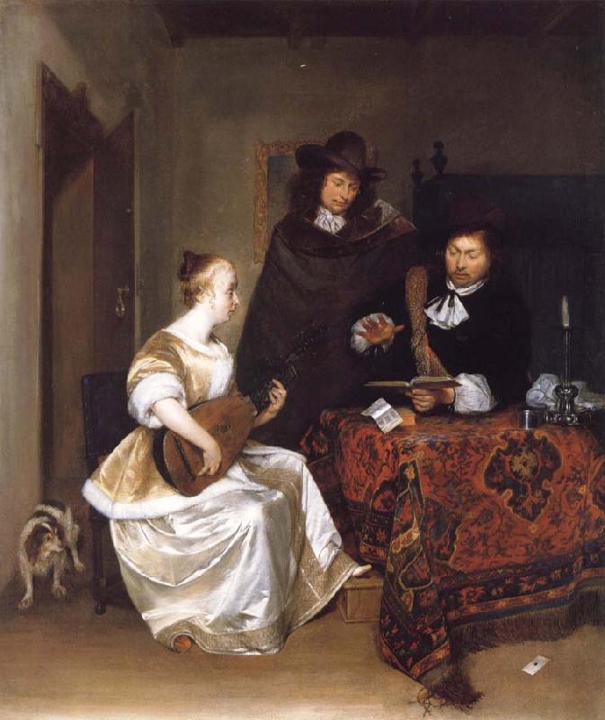 Gerard Ter Borch A Woman Playing a Theorbo to Two Men oil painting image